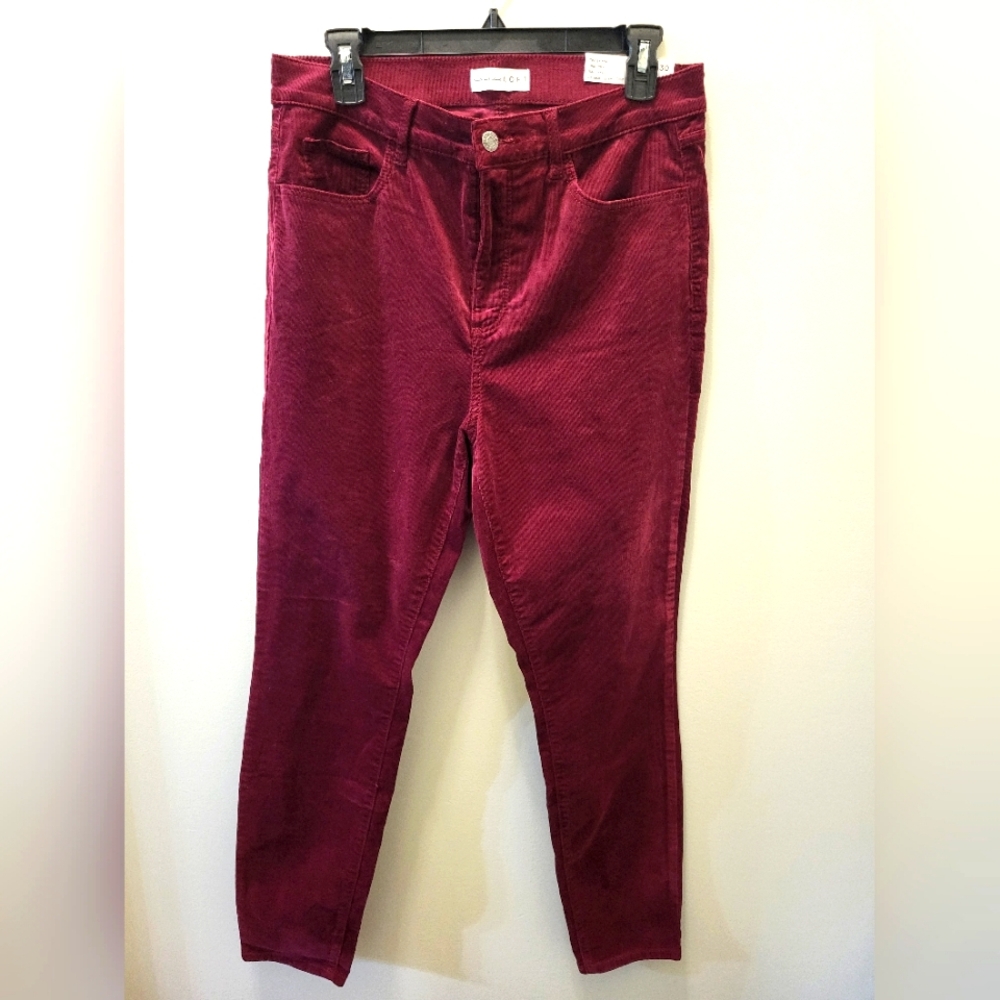 LOFT Burgundy Skinny High Rise Soft Velvet Corduroy Pants Women's Size 30/10 NWT